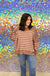 Entro Kasey Striped Sweater - Mocha, brown, pink, long sleeve, round neck, side slits, oversized, plus size