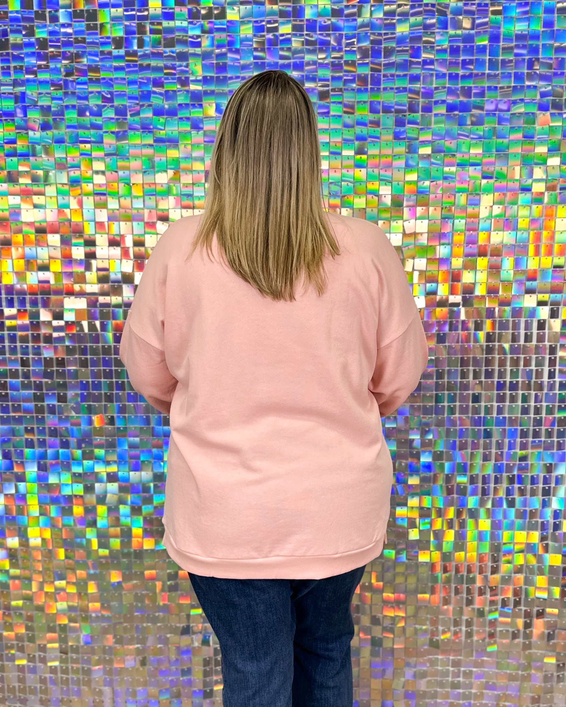 Clara Wreath Sequin Sweatshirt - Light Pink/Red/Green