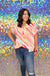 Entro Maya Top - Pink, v-neck, short sleeve, print, abstract, stripes, linen