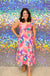Blu Pepper Jar Jar Midi Dress - Pink Multi, brush stroke, ruffled sleeves, tiered, pattern