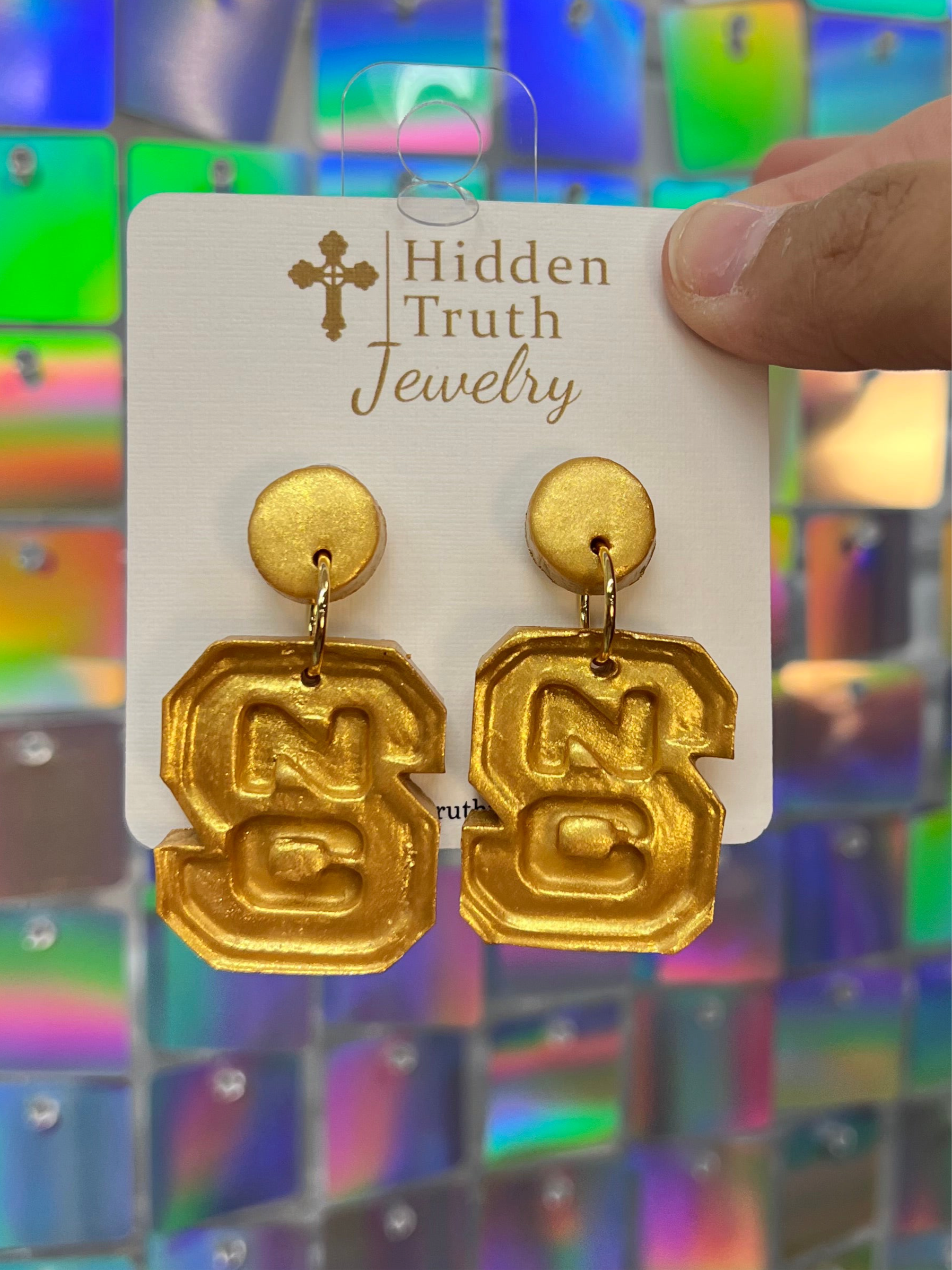 NC State Dangle Earrings - Gold