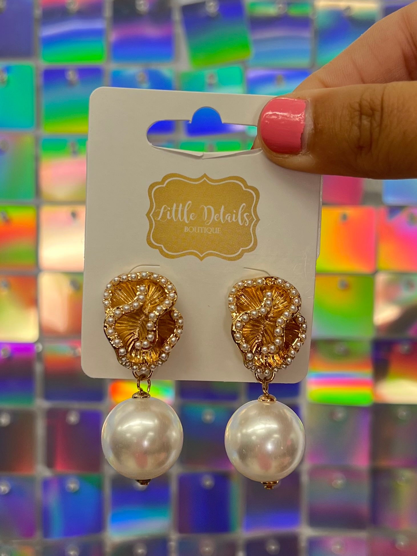 Pave Flower Pearl Earrings