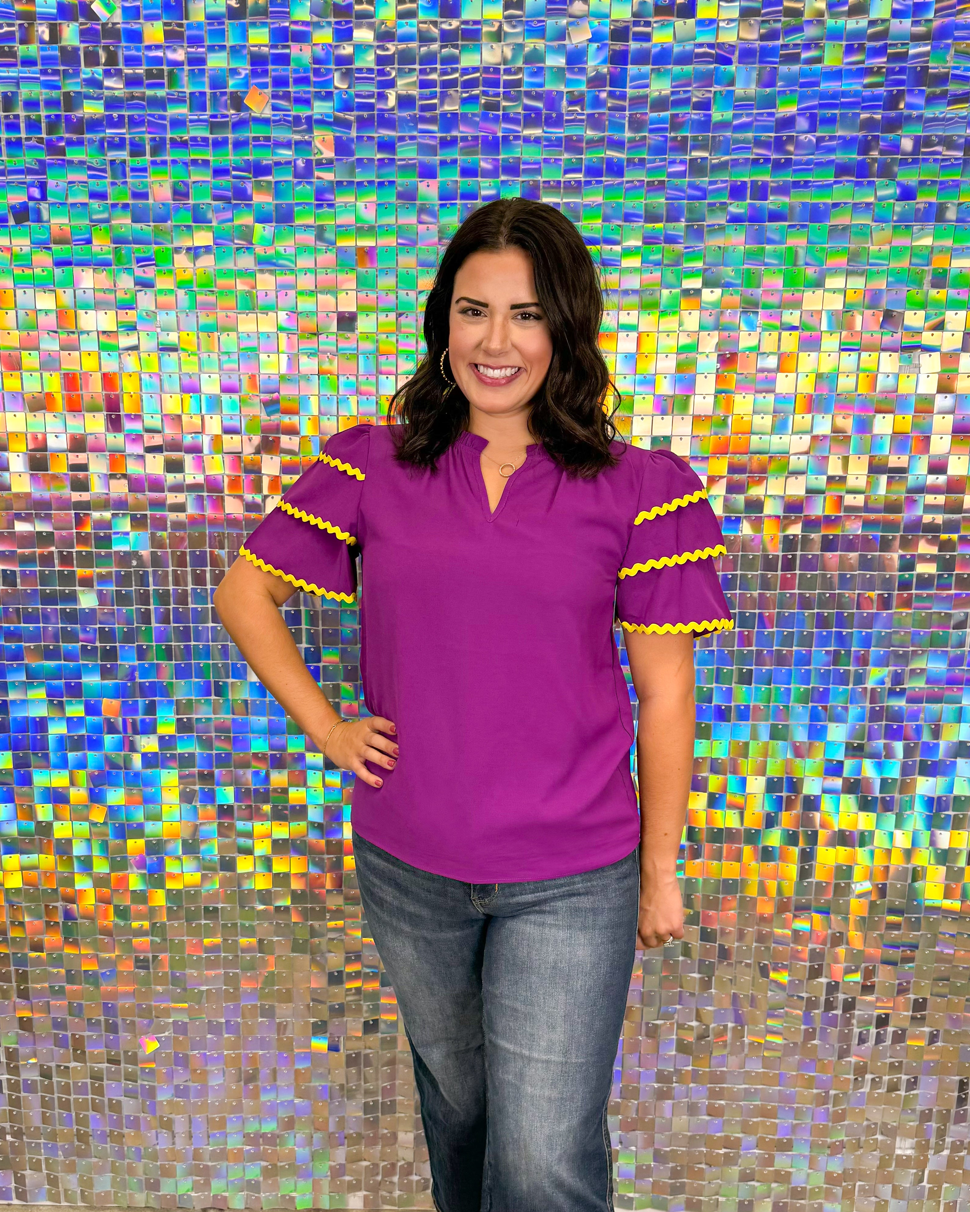 Sideline Style Ric Rac Top - Purple