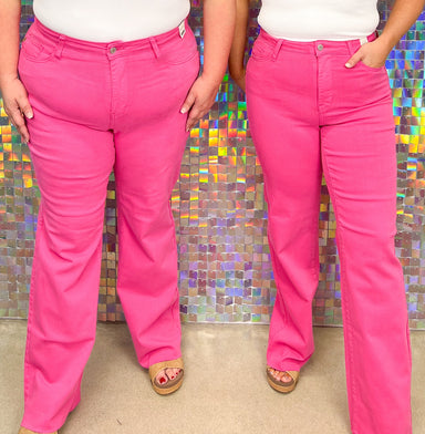 Judy Blue Flora High Waist Garment Dyed 90's Straight - Hot Pink