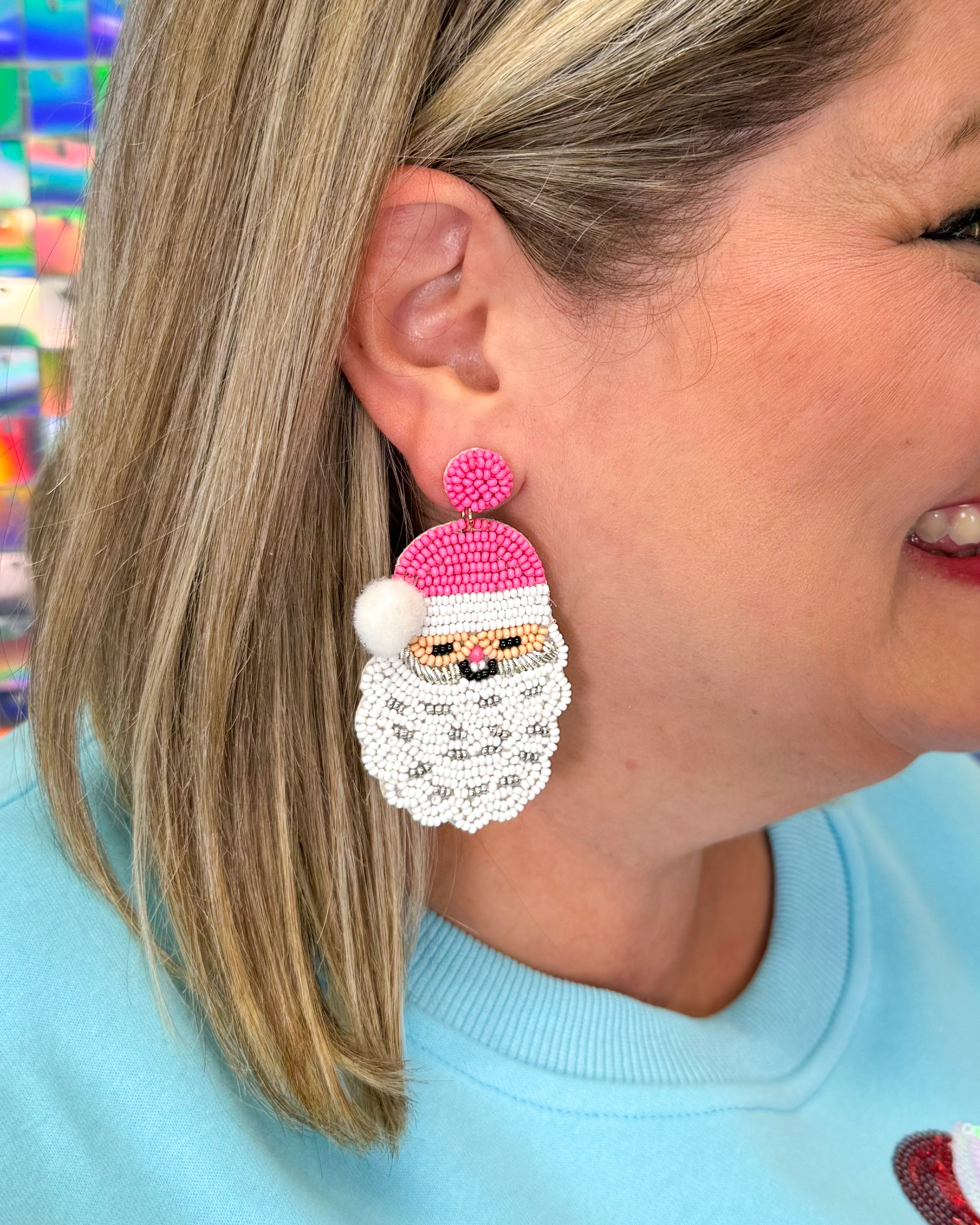 Holiday Beaded Earrings - Santa