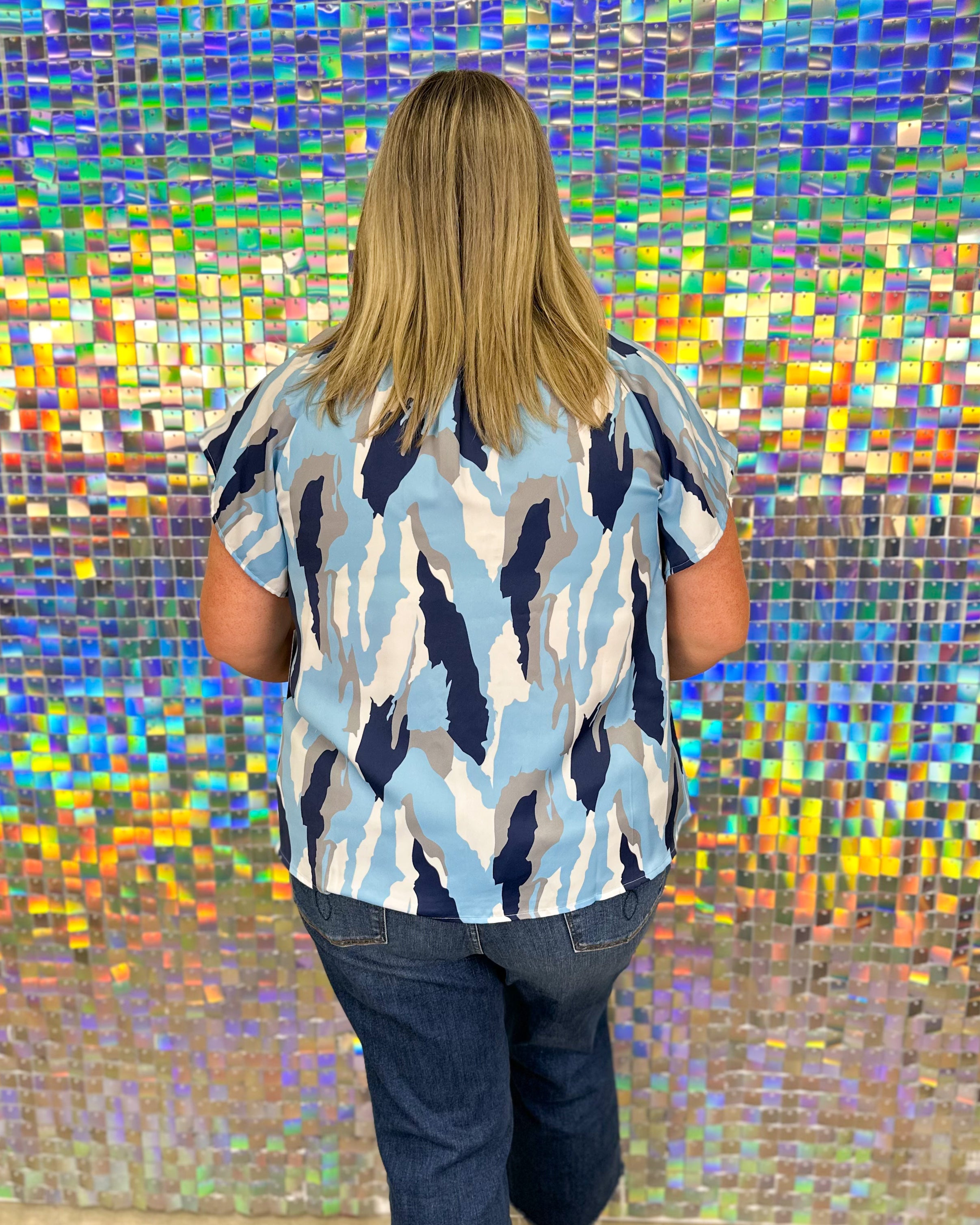 Abstract Blouse - Blue & Navy