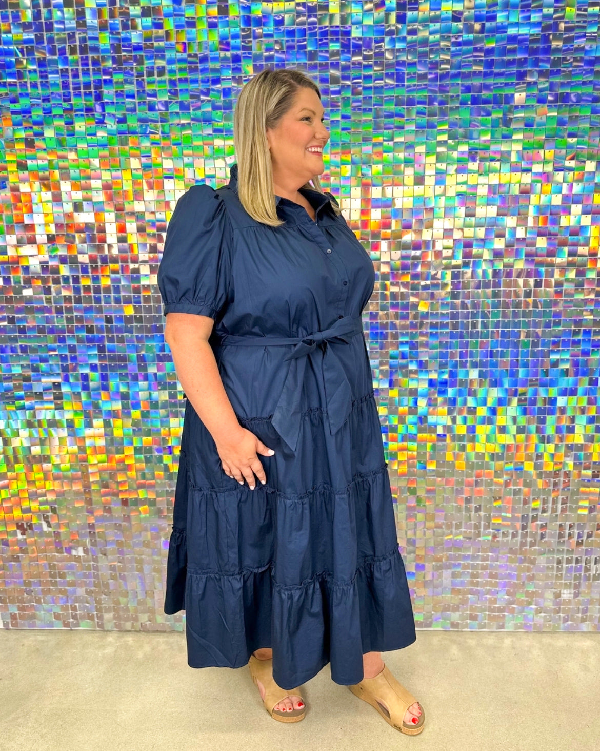 FINAL SALE-Blate Tiered Midi Dress - Navy- FINAL SALE