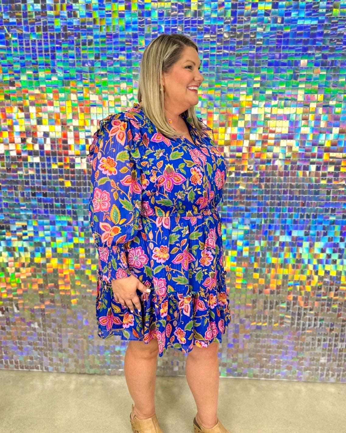 Wendey Floral Chiffon Dress - Blue Multi