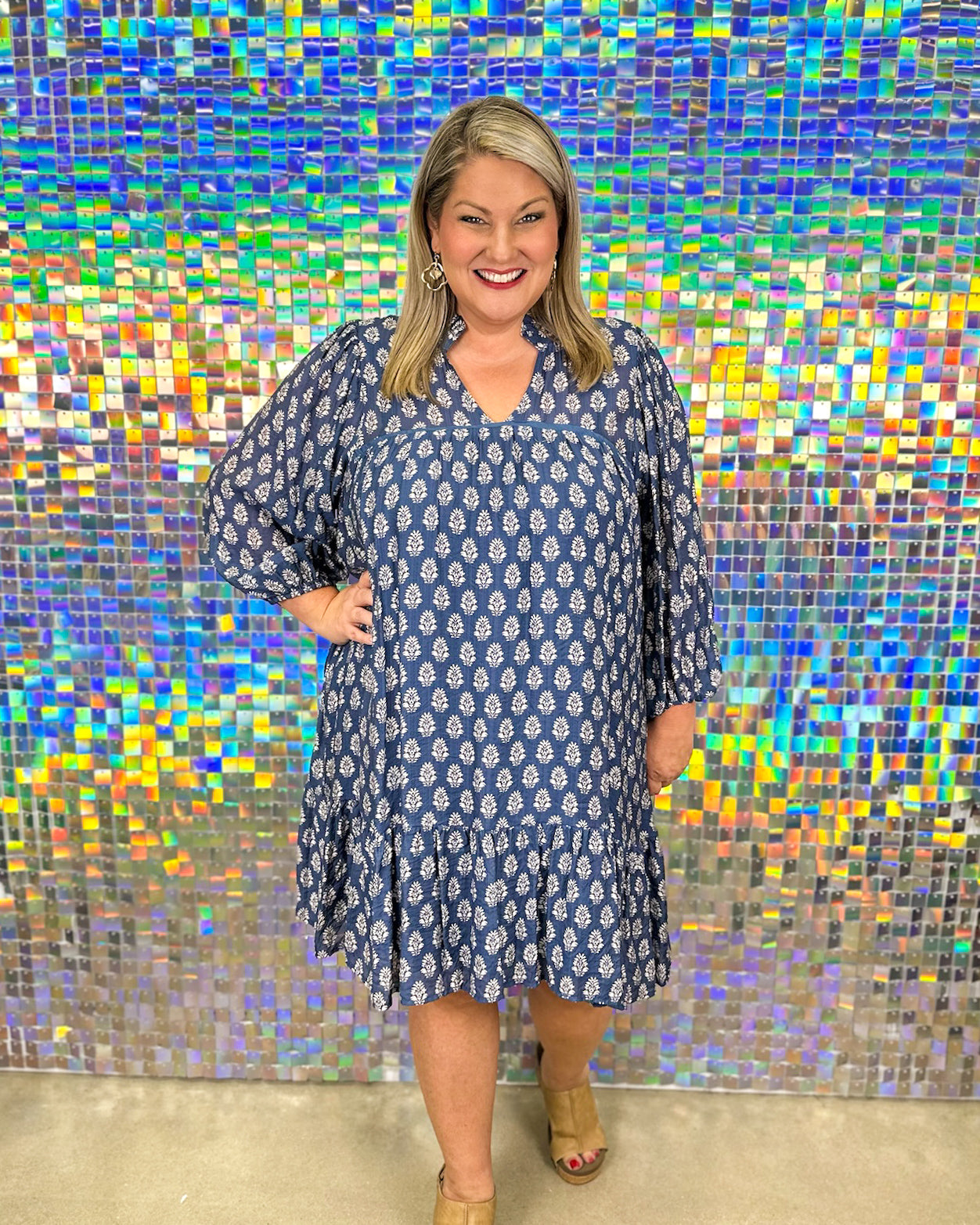 Rhodes Dress - Blue/Cream