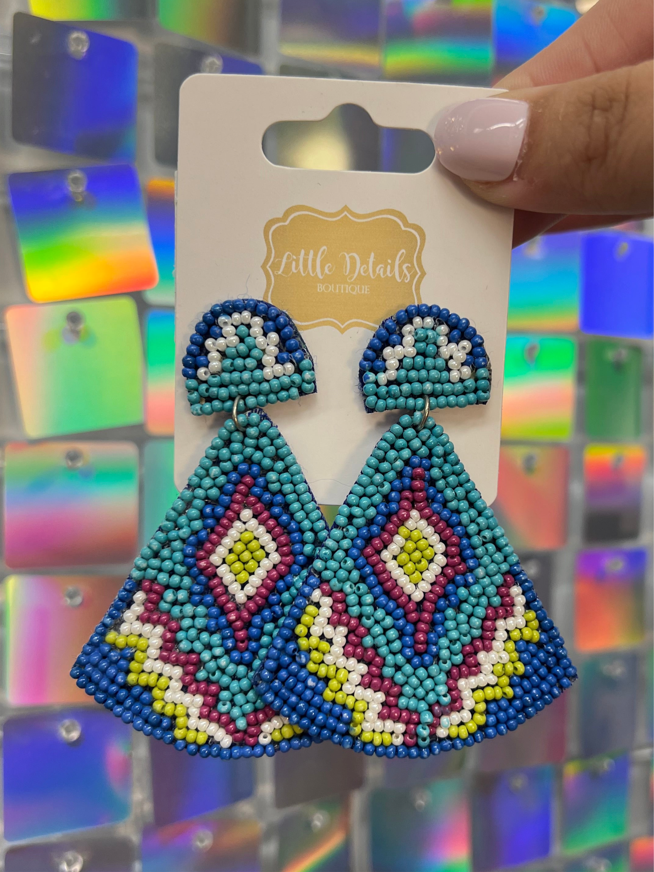 FINAL SALE Half Oval & Triangle Bead Earring