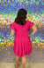 She & Sky Valerie Dress - Fuchsia, tiered, mini, plus size, round neck, short sleeve, ruffles
