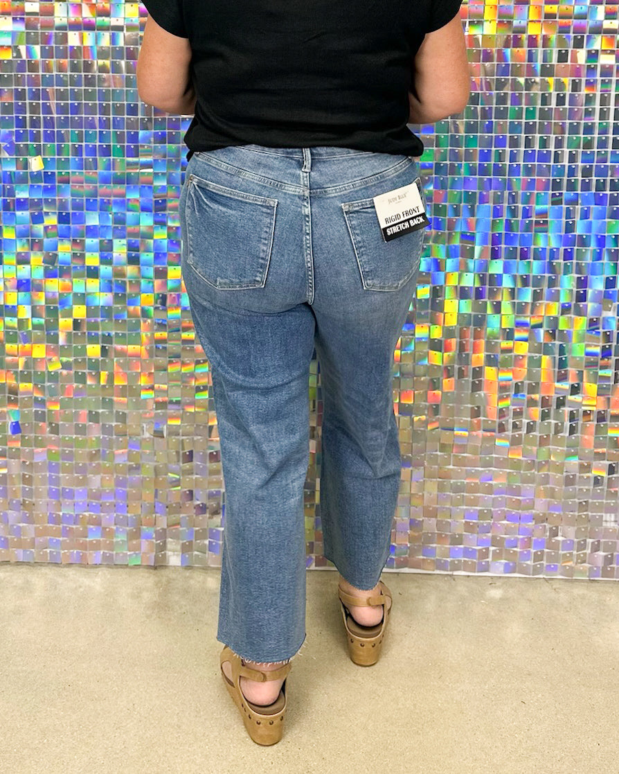 Judy Blue Lana High Waist Destroy Hem Wide Leg Crop - Medium Wash