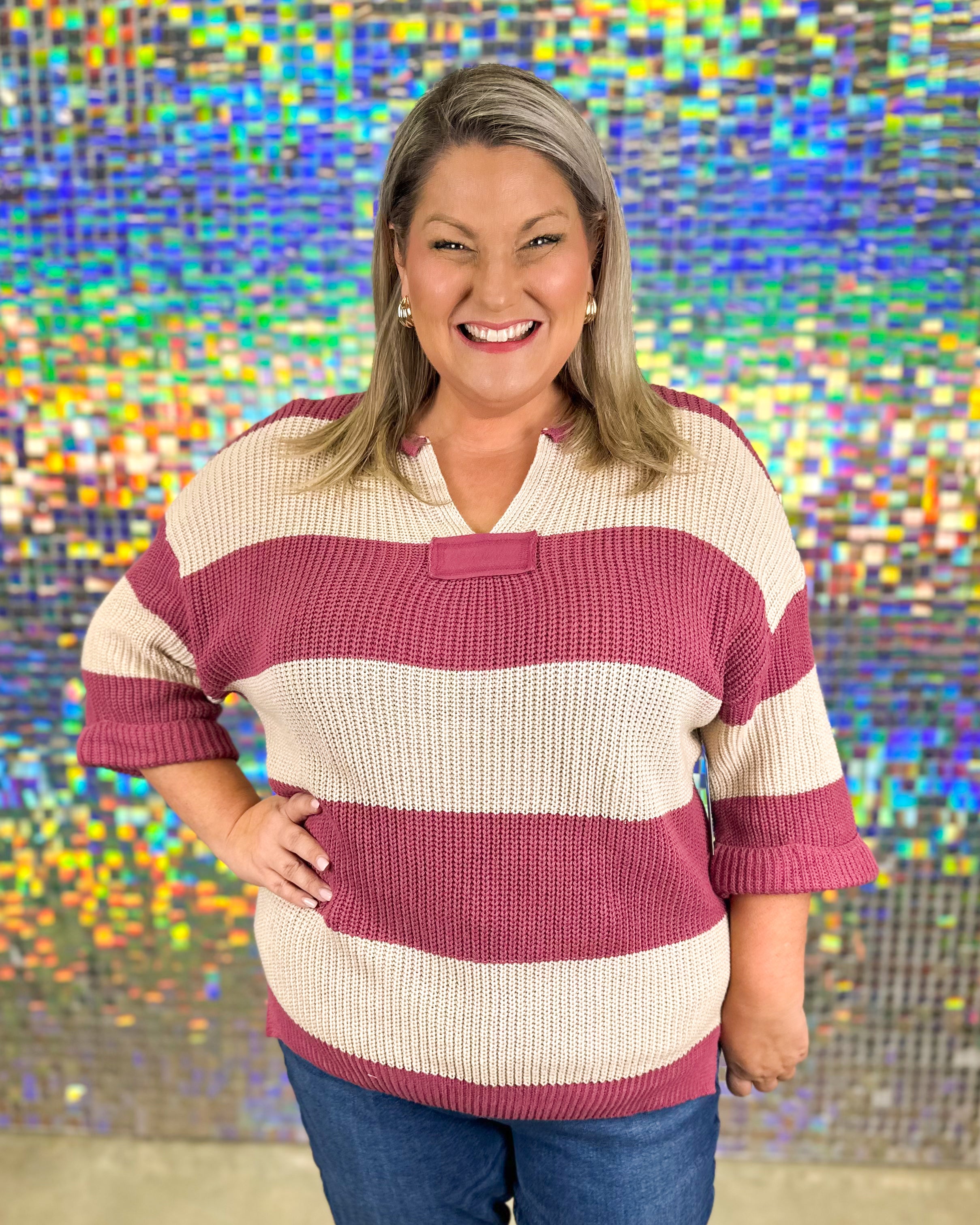 Cat Striped Sweater - Mauve