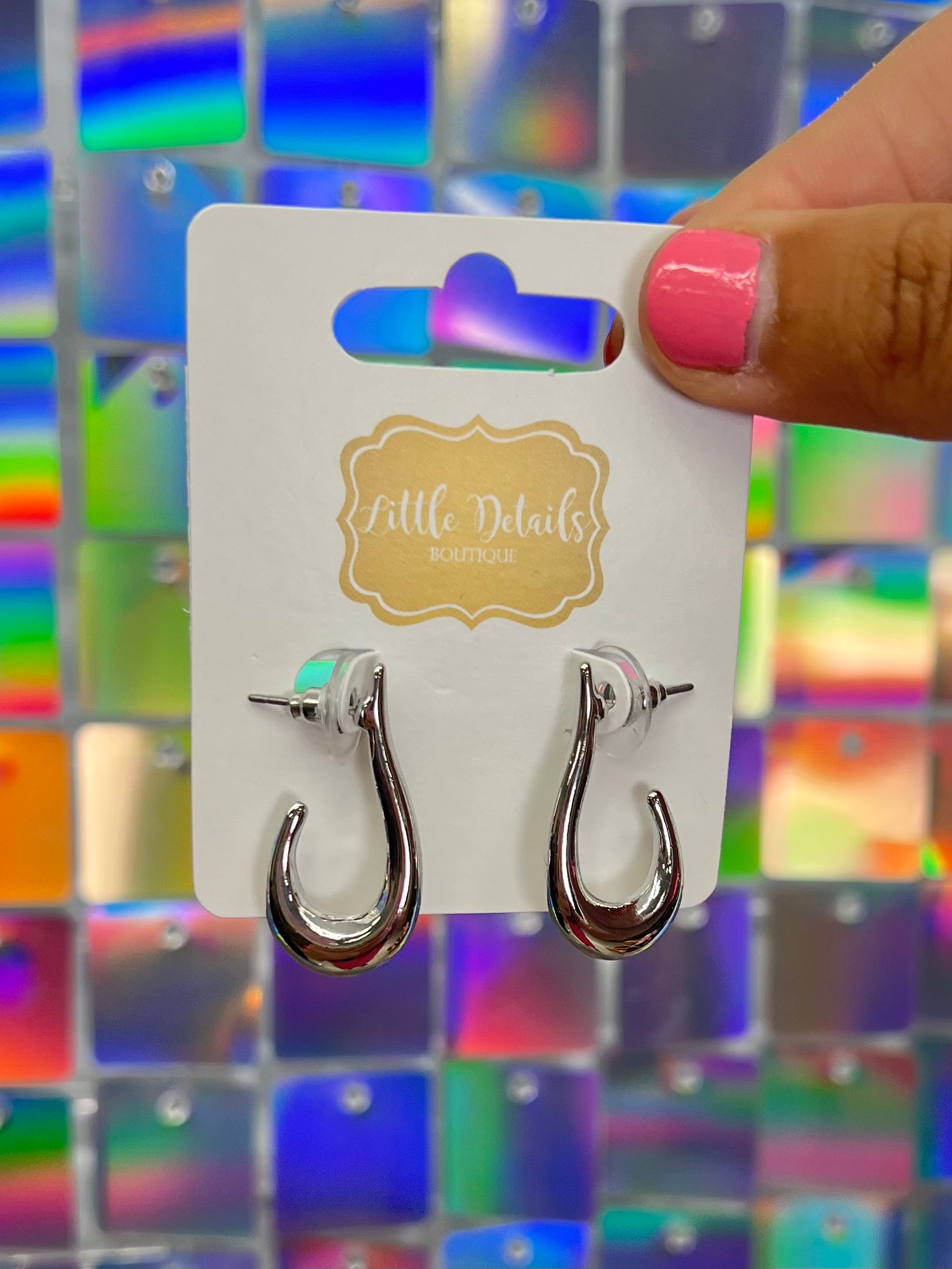 Fishhook Hoop Earrings - Silver