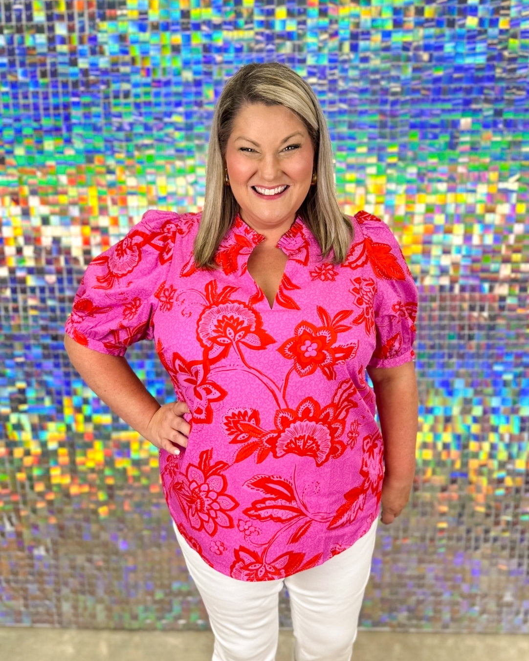 FINAL SALE-Weirly Floral Top - Pink/Red