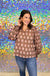 Entro Pamela Top - Brown, v-neck, long sleeve, floral, pink