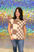 First Love Pepi Sweater - Cocoa/taupe, brown, tan, checkered, grid, pattern, round neck, short sleeve, plus size