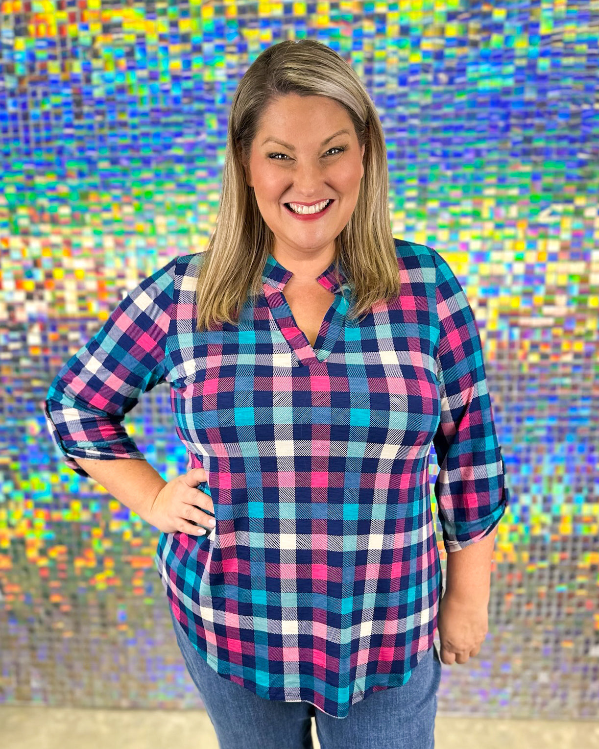 Lizzy Top - Navy Magenta