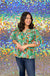 Entro Cady Top - Green, plus size, print, v-neck, short sleeve, puff sleeve