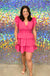 Entro Take Me Out Dress - Pink, surplice, mini, ruffled sleeve, tiered skirt