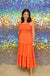 Entro Outer Banks Beauty Dress - Tangerine, square neck, sleeveless, smocked bodice, tiered, lined