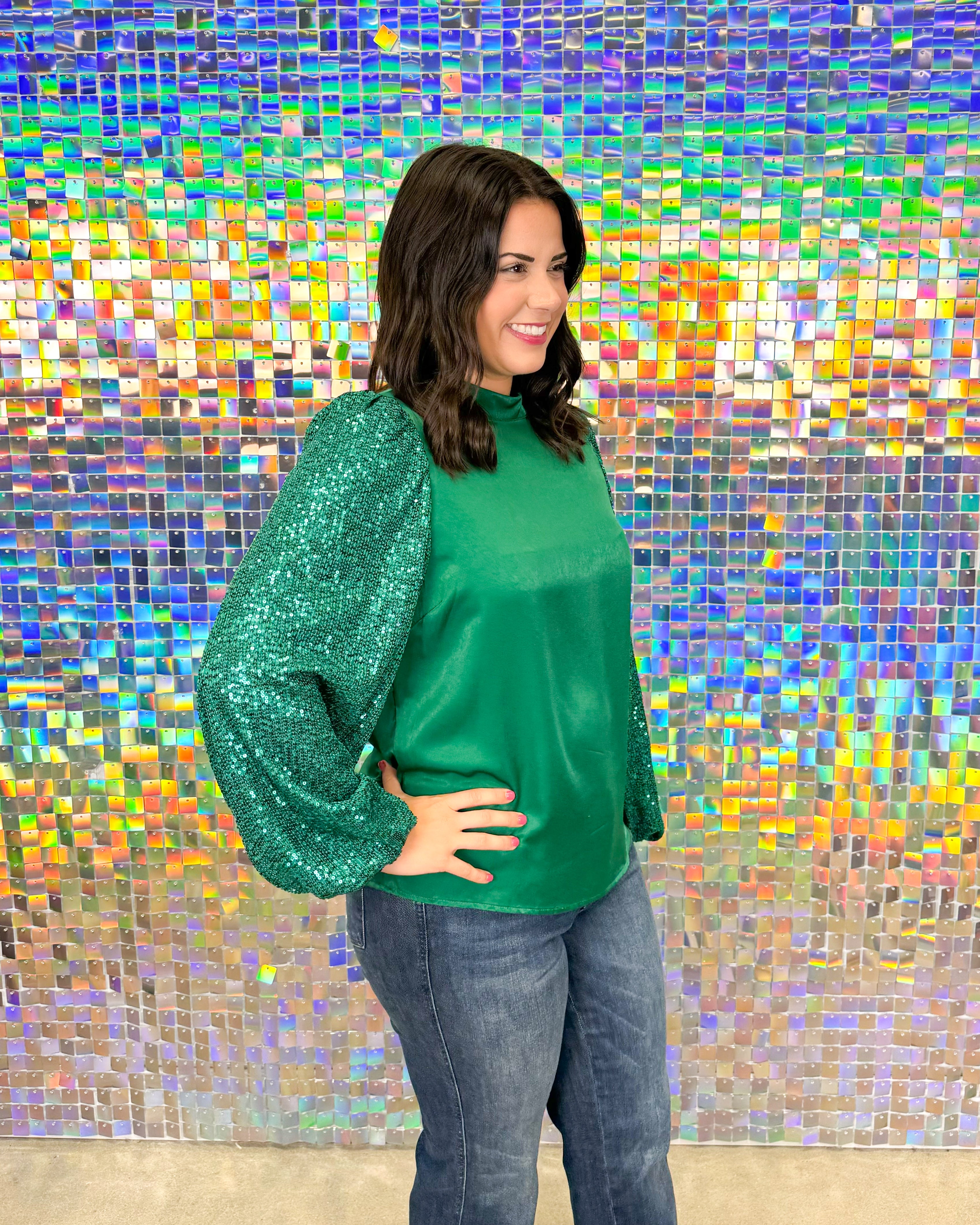 Melanie Top - Green Sequin