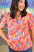 Michelle McDowell Sutton Top - Falling Poppies- Coral, ruffle mock neck, short sleeve, printed, plus size