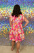 Jodifl Flower Showers Dress - Fuchsia Mix, floral, pink, green, orange, mock neck, ruffled cap sleeves, tiered
