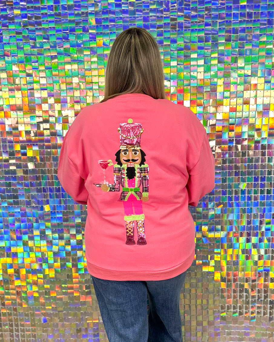Queen of Sparkles Serving Cosmo Nutcracker Sweatshirt - Hot Pink
