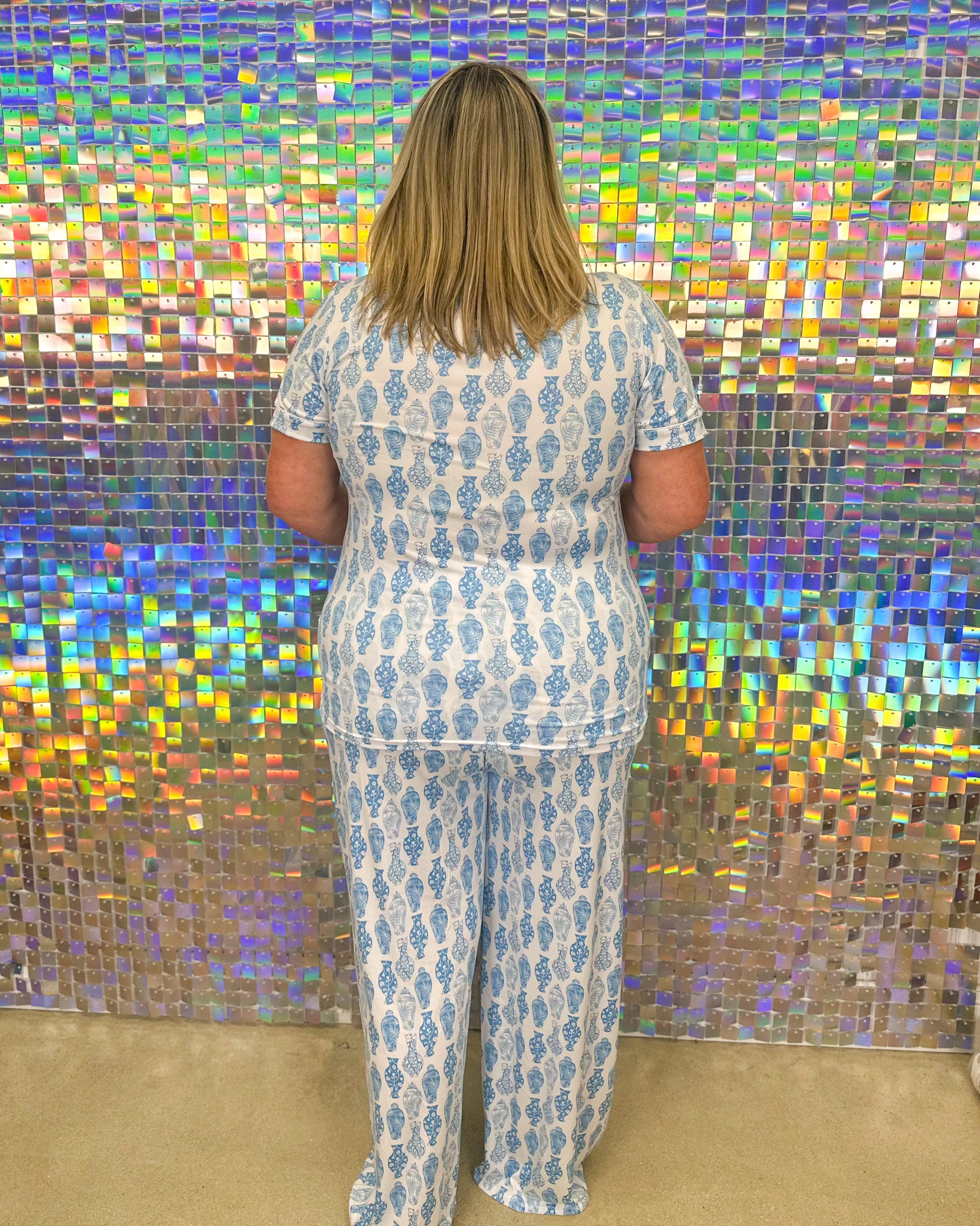 Claire Sleep Pants - White/Palace Blue