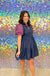 Entro McKayla Dress - Navy, plus size, tiered, mini, embroidered, puff sleeves, v-neck