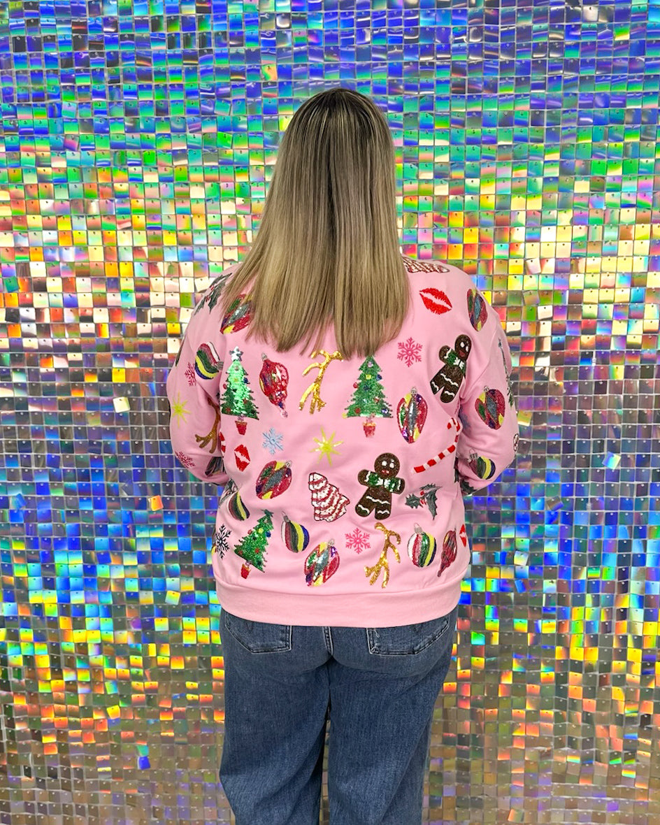 Queen of Sparkles Christmas Icons Sweatshirt - Light Pink