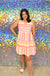 Mud Pie Angelica Yarn Dye Dress - Pink, mini, sleeveless, v-neck line, tiered, embroidered