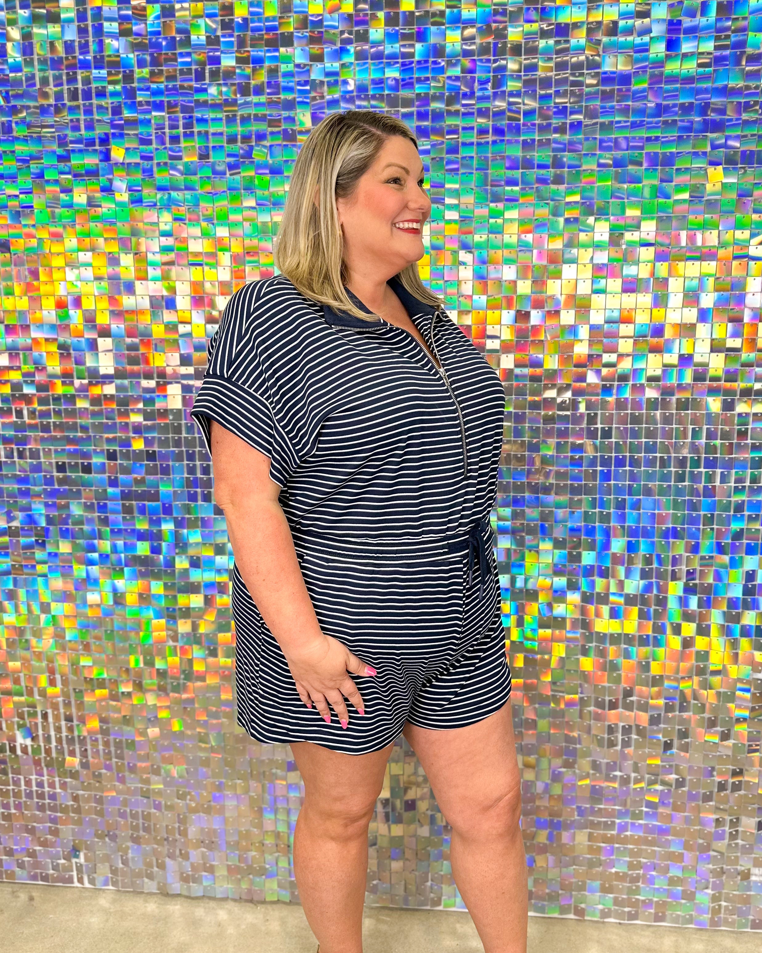 FINAL SALE Valerie Romper - Navy/Cream