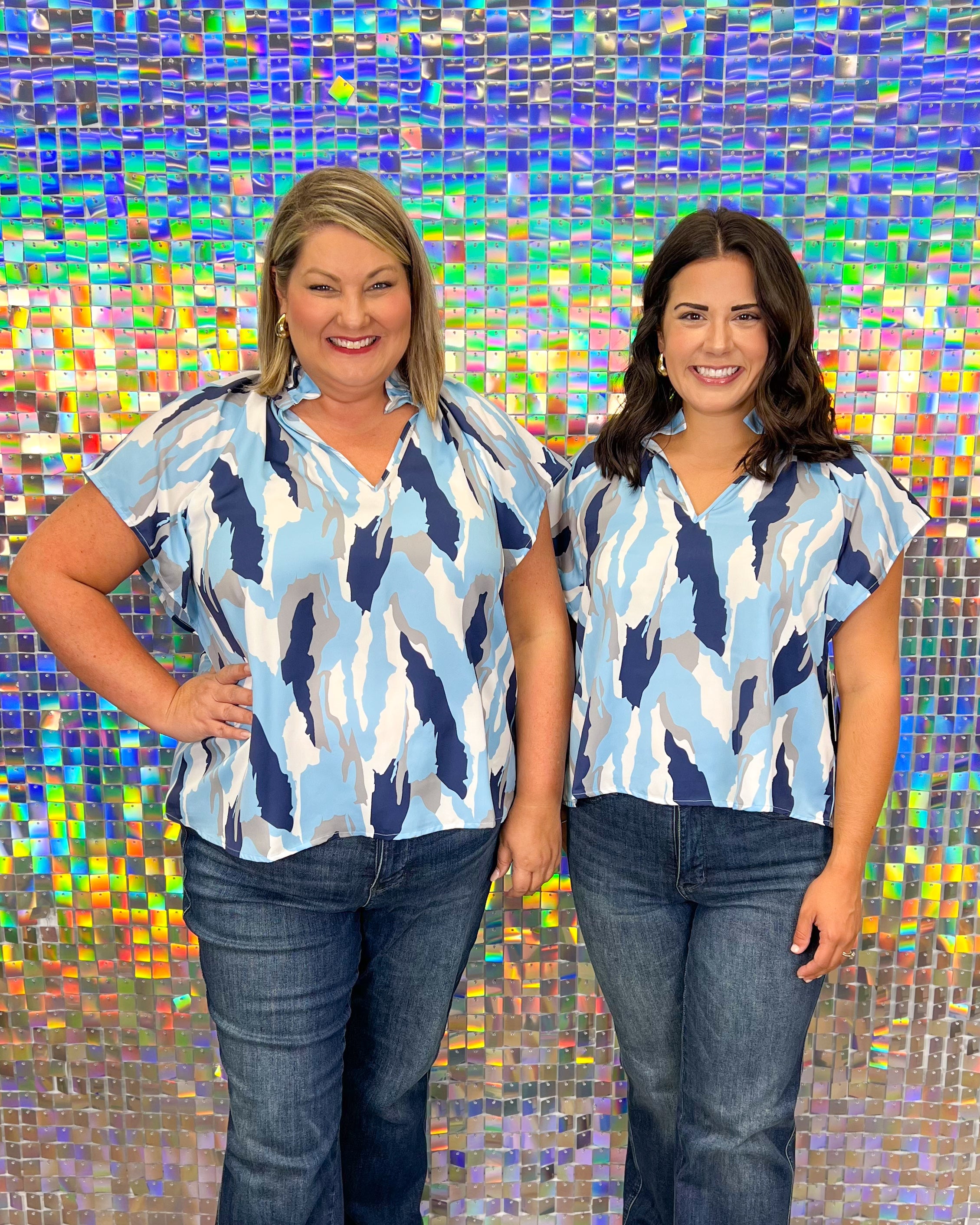 Stewart Simmons Abstract Blouse - Blue & Navy, UNC, university of north carolina chapel hill, game day