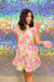 Michelle McDowell Abby Dress - Copacabana - Pink, short flutter sleeve, flutter hem, buttons, v-neck tie, plus size