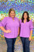 Umgee Tangled Top - Orchid, 3/4 sleeve with smocked cuff, pleated v-neck with trim, plus size