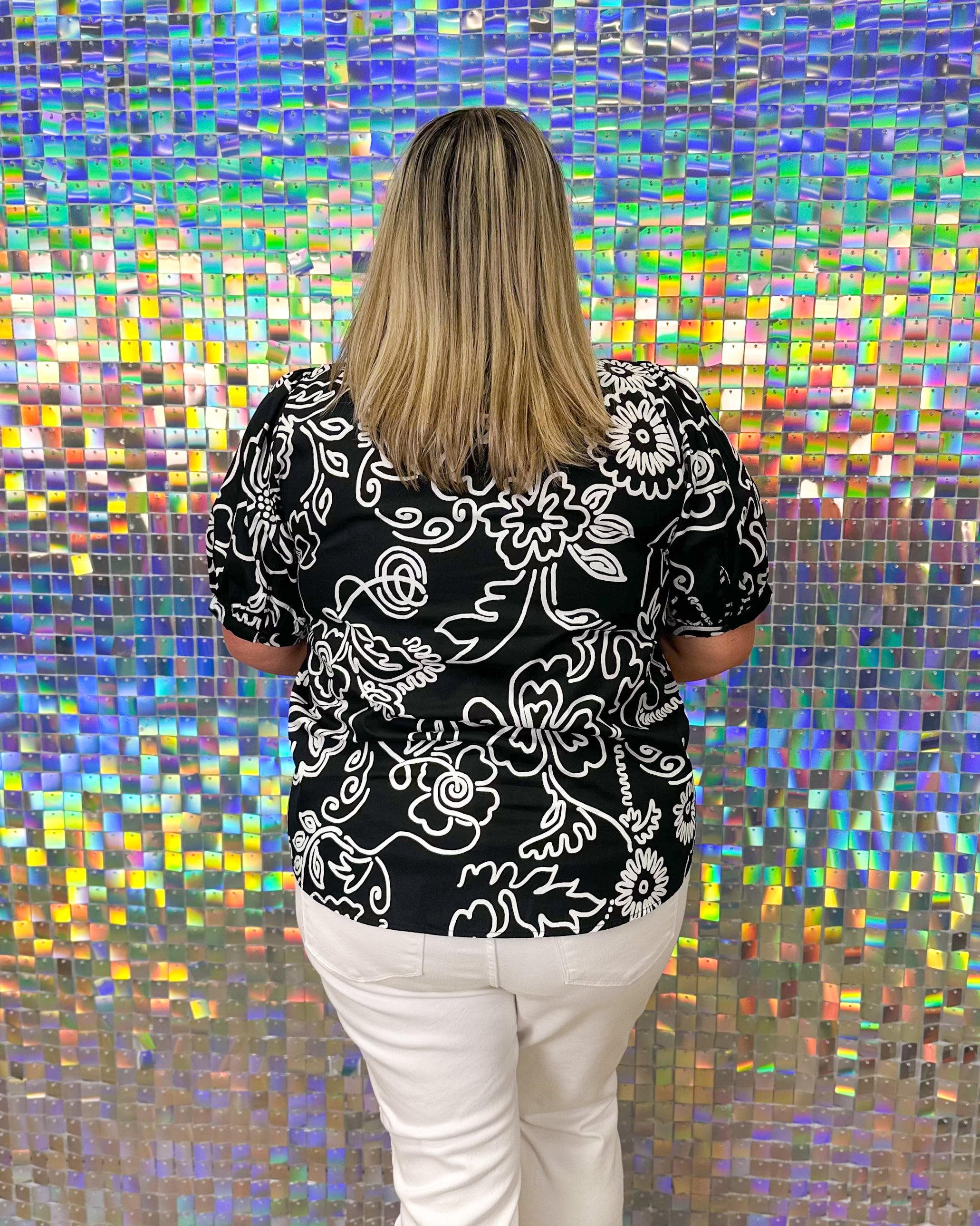 Haylie Floral Neli Top - Black/White