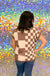 First Love Pepi Sweater - Cocoa/taupe, brown, tan, checkered, grid, pattern, round neck, short sleeve, plus size