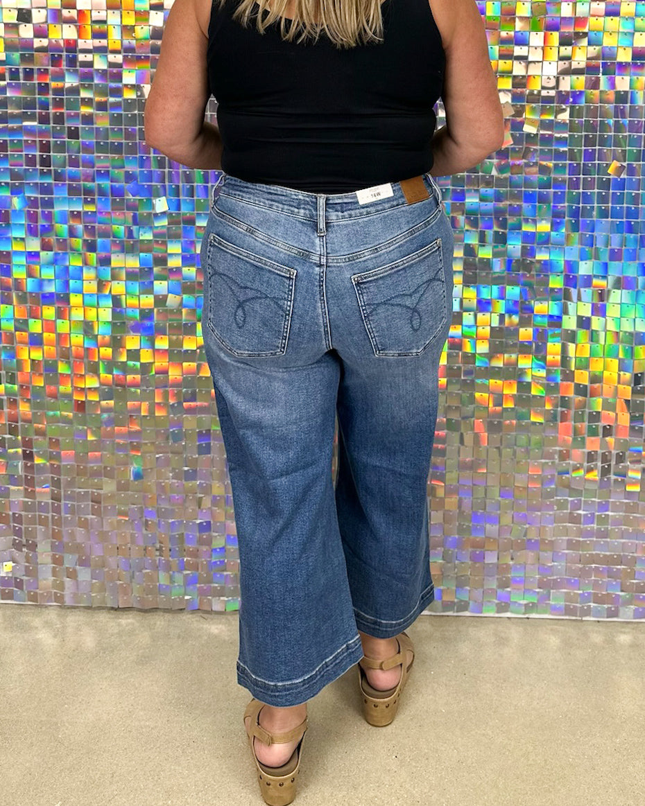 Mallory Crop Wide Leg Mid Rise Jean - Medium Wash