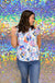 Umgee Wild Flowers Top - Light Blue Mix, pattern, tiered, short sleeve, v-neck, plus size