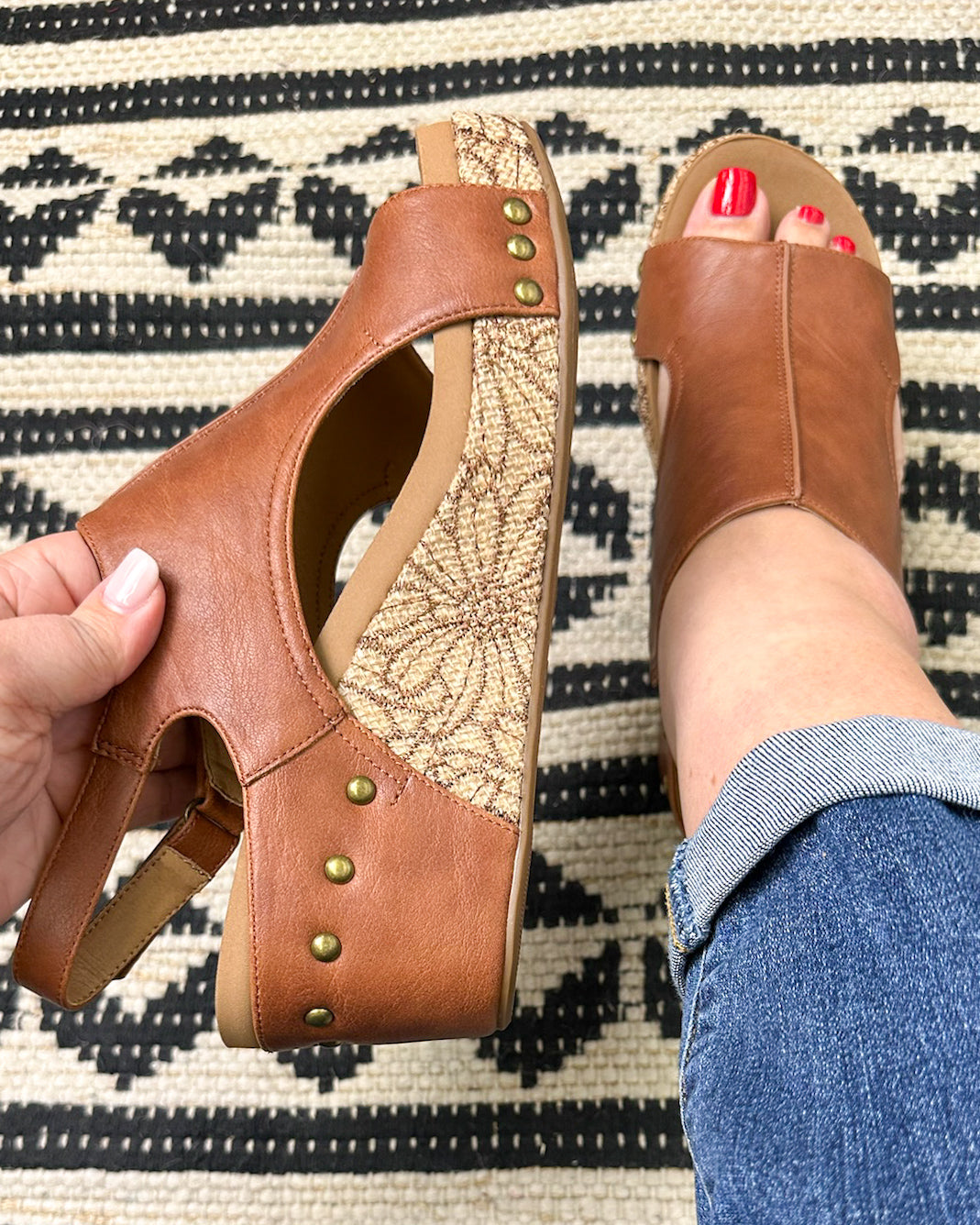 Carley Wedge - Cognac Floral Wrap