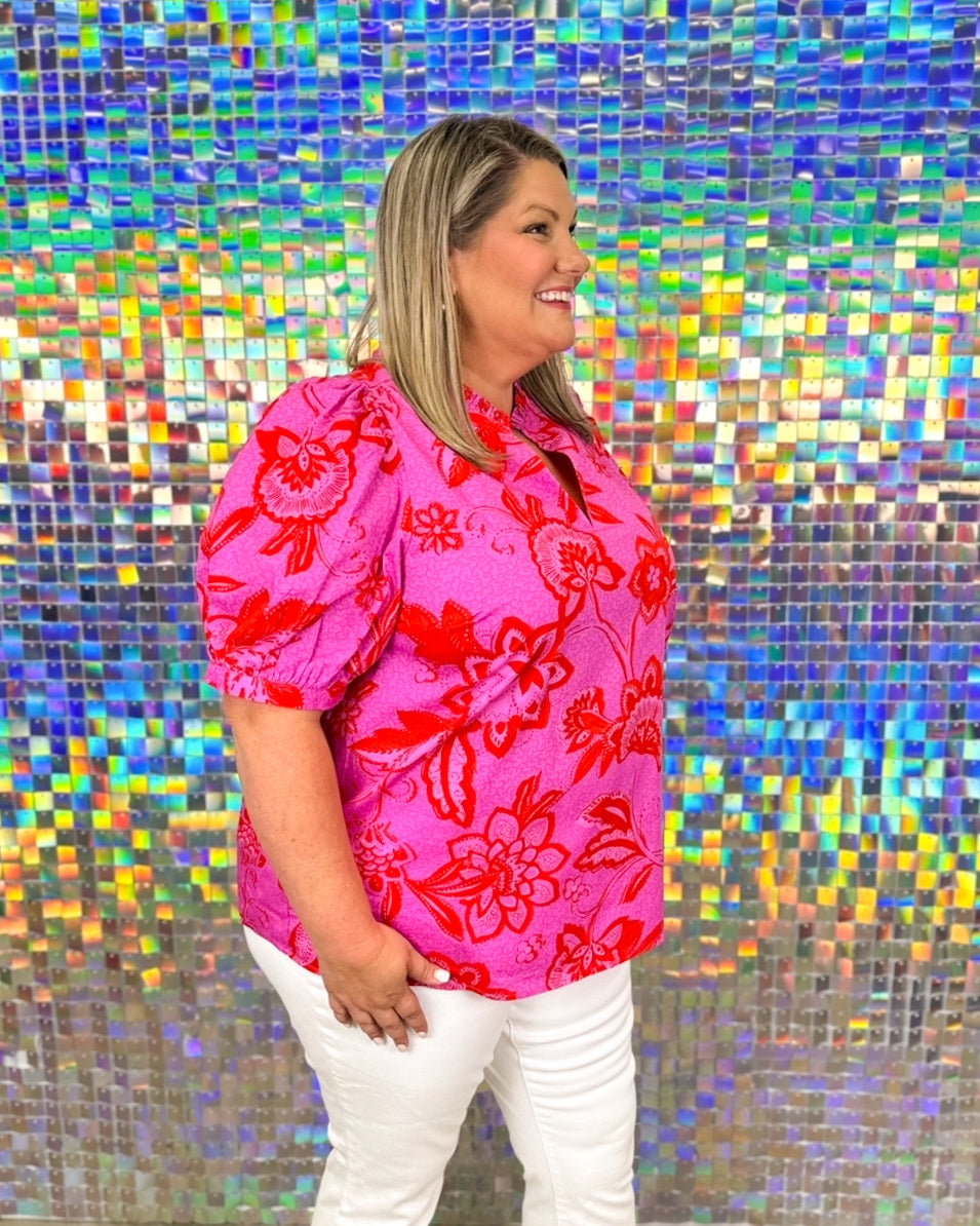 FINAL SALE-Weirly Floral Top - Pink/Red