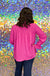 Lovely Melody Laura Smocked Swing Top - Magenta plus size, pink, mock neck, ruffle, textured