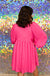 Entro Pink Panther Dress - Hot Pink, textured, v-neck, 3/4 sleeve, empire waist, babydoll, baby doll