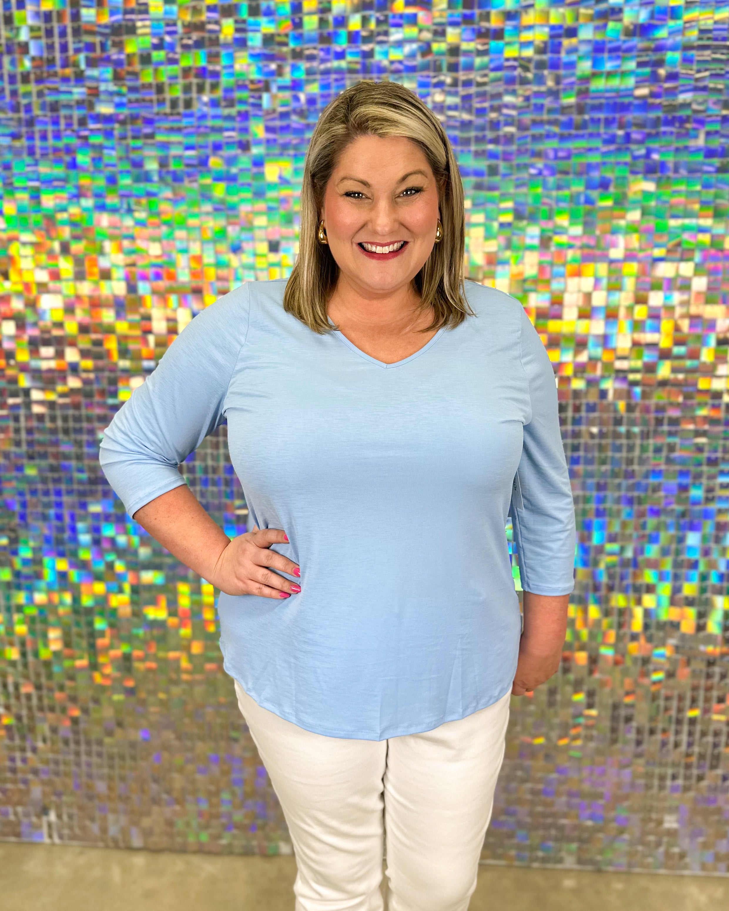 Liza V-Neck Top - Blue