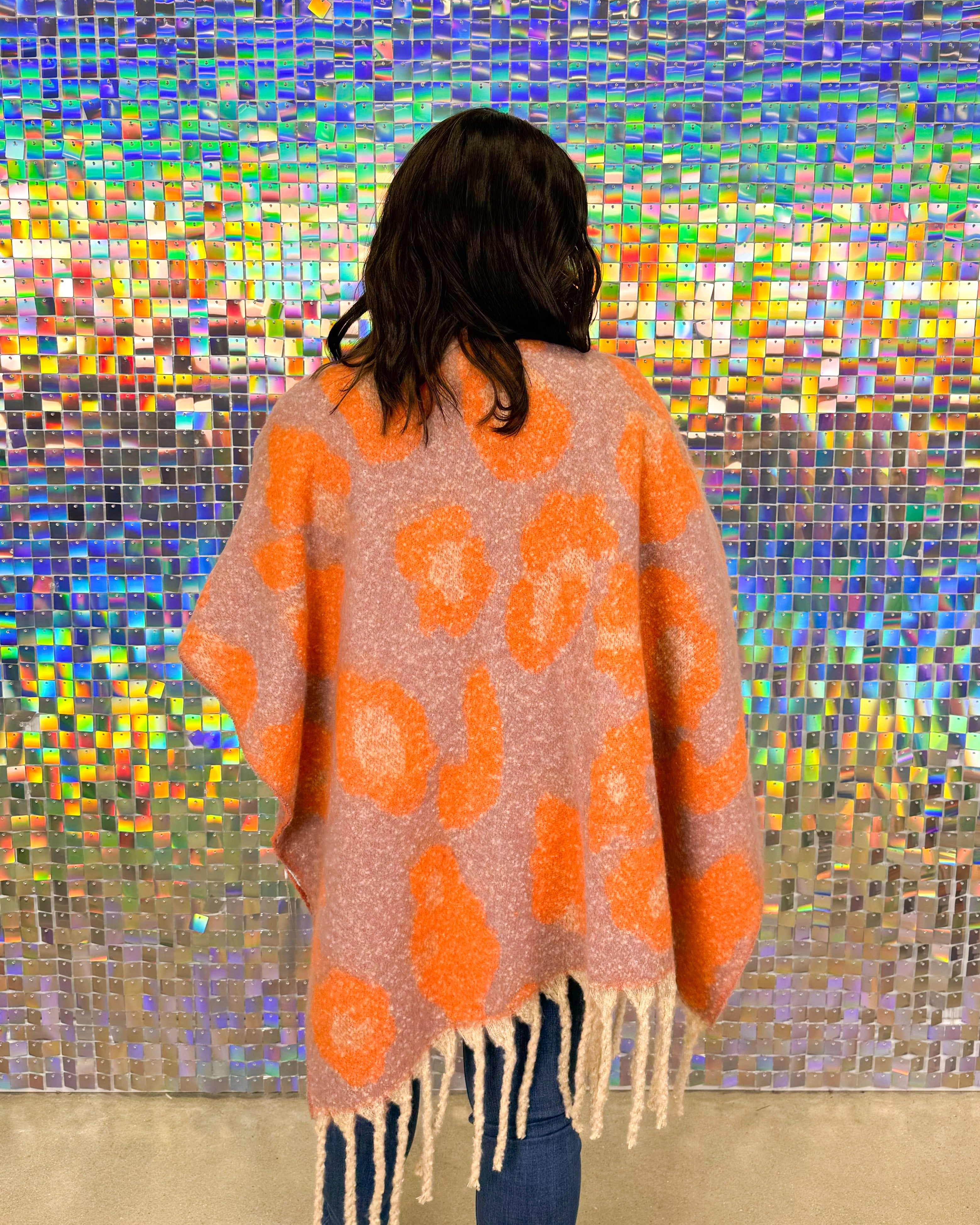 Oversized Leopard Poncho - Orange