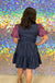 Entro McKayla Dress - Navy, plus size, tiered, mini, embroidered, puff sleeves, v-neck