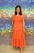 Entro Outer Banks Beauty Dress - Tangerine, square neck, sleeveless, smocked bodice, tiered, lined