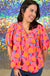 Michelle McDowell Penny Top - Sour Raspberry Coral, v-neck, tassel, half sleeve, print, plus size